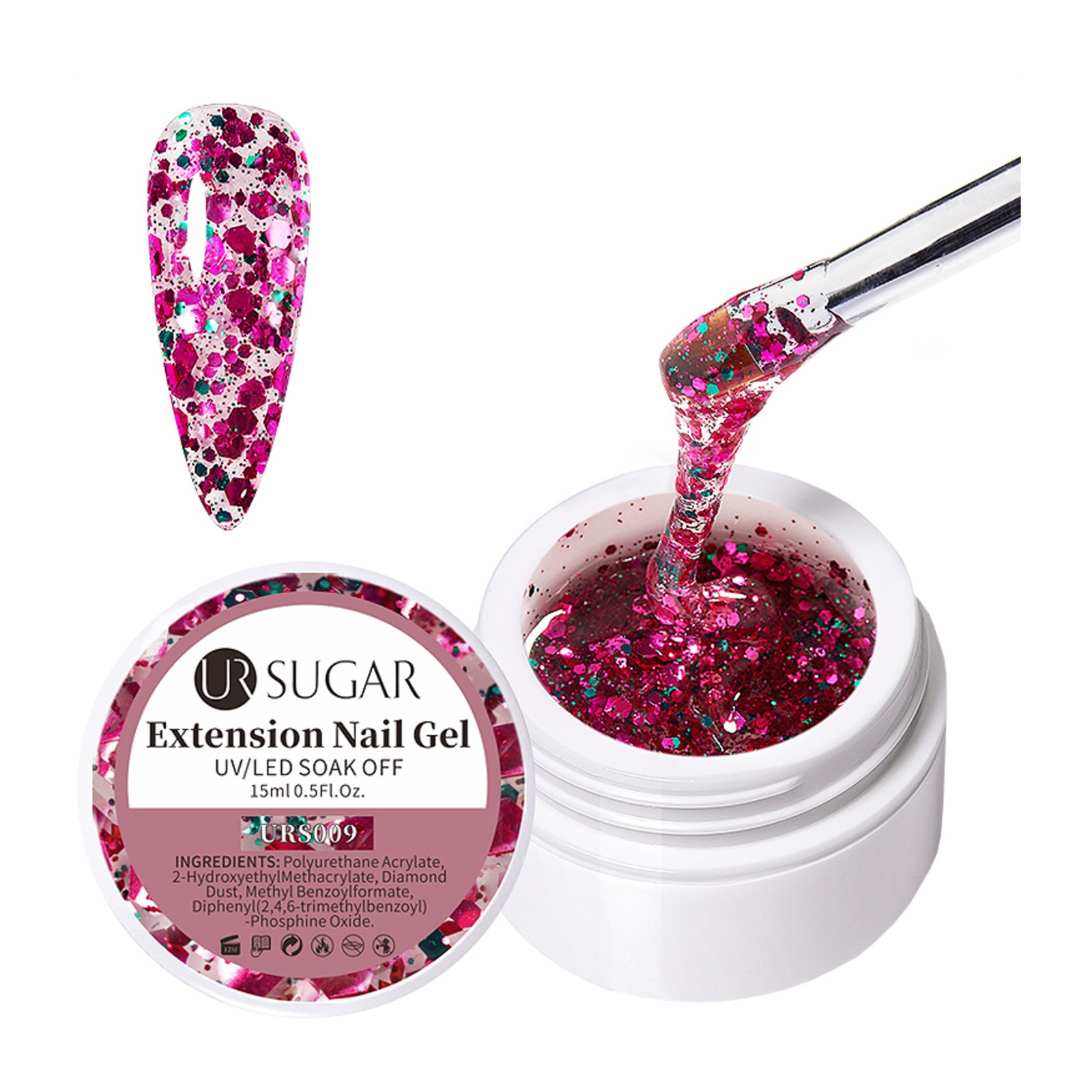 URSUGAR -  Glitter Hard Polygel -  URS009 -  15 ml